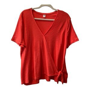 Old Navy Women’s Short Sleeve Cotton V-neck Wrap Top Red Orange Size XL NWT
